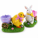 Set of 2 Easter Bunny and Chick Figurine Set - 5" Spring Egg Holder Decor