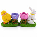 Set of 2 Easter Bunny and Chick Figurine Set - 5" Spring Egg Holder Decor