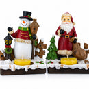 Set of 2 Santa and Snowman Candle Holders 6 Inches
