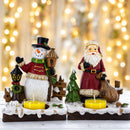 Set of 2 Santa and Snowman Candle Holders 6 Inches