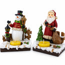 Set of 2 Santa and Snowman Candle Holders 6 Inches