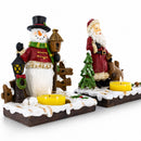 Set of 2 Santa and Snowman Candle Holders 6 Inches