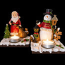 Set of 2 Santa and Snowman Candle Holders 6 Inches