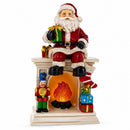 Santa Sitting on a Fireplace LED Lights Figurine 7.75 Inches