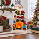 Santa Sitting on a Fireplace LED Lights Figurine 7.75 Inches