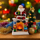 Santa Sitting on a Fireplace LED Lights Figurine 7.75 Inches