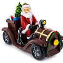 Santa Driving Classic Car with LED Lights Figurine 10.5 Inches Long