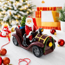 Santa Driving Classic Car with LED Lights Figurine 10.5 Inches Long