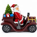 Santa Driving Classic Car with LED Lights Figurine 10.5 Inches Long