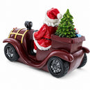 Santa Driving Classic Car with LED Lights Figurine 10.5 Inches Long