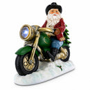 Cowboy Santa Riding Motorcycle LED Figurine - 8.5" Resin Christmas Decor