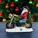 Cowboy Santa Riding Motorcycle LED Figurine - 8.5" Resin Christmas Decor