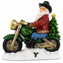 Cowboy Santa Riding Motorcycle LED Figurine - 8.5" Resin Christmas Decor