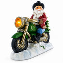 Cowboy Santa Riding Motorcycle LED Figurine - 8.5" Resin Christmas Decor
