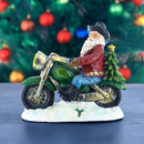 Santa the Cowboy Riding Motorcycle LED Light Figurine 8.5 Inches