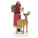 Santa Holding Christmas Tree and Bell by Reindeer Figurine 12 Inches