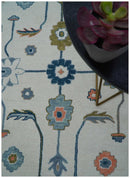 Allure Custom Made Ivory And Blue Traditional Oushak Hand Tufted Wool Rug