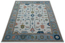 Allure Custom Made Ivory And Blue Traditional Oushak Hand Tufted Wool Rug