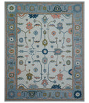 Allure Custom Made Ivory And Blue Traditional Oushak Hand Tufted Wool Rug