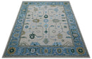 Allure Custom Made Traditional Oushak Beige And Blue Hand Tufted Wool Rug