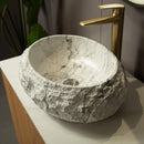 Nuvia 18-Inch Ivory Oval Bathroom Resin Vessel Basin Sink With Stone Pattern (SAK65412)