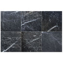 amanos black marble large format 24x24 installed on modern bathroom floor 24x24 6 tiles top view