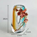 Amber & blue gradient glass floral relief vase – living room decor