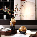 Amber & brown gradient glass vase irregular floral arrangement living room