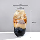 Amber & brown gradient glass vase irregular floral arrangement living room