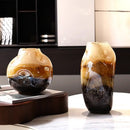 Amber & brown gradient glass vase irregular floral arrangement living room