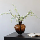 Amber brown wavy grain glass pumpkin vase living room decor