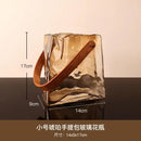 Amber crinkled bag shape glass vase living room decor