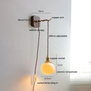 Amber glass ceramic ball led wall lights for bedroom with pull chain