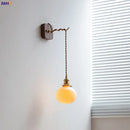 Amber glass ceramic ball led wall lights for bedroom with pull chain