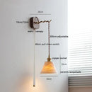 Amber glass ceramic ball led wall lights for bedroom with pull chain
