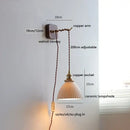 Amber glass ceramic ball led wall lights for bedroom with pull chain