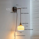 Amber glass ceramic ball led wall lights for bedroom with pull chain