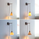 Amber glass ceramic ball led wall lights for bedroom with pull chain