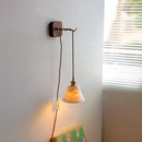 Amber glass ceramic ball led wall lights for bedroom with pull chain