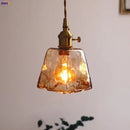 Amber glass copper pendant lights for dining room four piece set