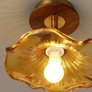 Amber glass wood copper led ceiling light dining room wavy lamp