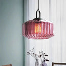 Amber & green ribbed glass led pendant chandelier kitchen light fixture