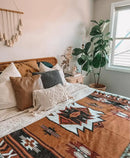 American country plaid tan & blue blanket sofa cover living room