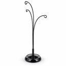 3-Arm Botanical Style Black Painted Metal Ornament Display Stand 12 Inches