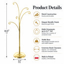 5-Arm Scroll Tree Branches Gold Metal Ornament Display Stand 14.5 Inches