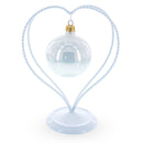 Double Wire Heart Twisted White Paint Metal Ornament Display Stand 7.8 Inches (Poland)