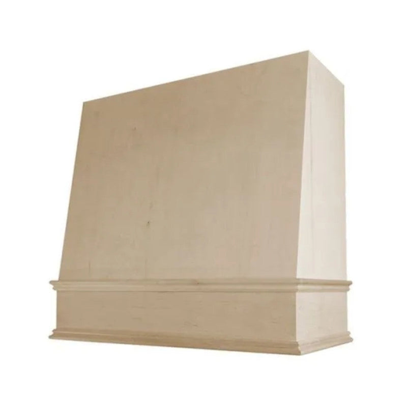 Unfinished Wood Range Hood With Angled Front and Decorative Trim - 30", 36", 42", 48", 54" and 60" Widths Available