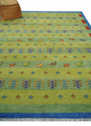 Animal and Tree Life Green, Blue and Rust Hand knotted Traditional 8x10 Wool Area Rug