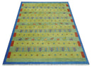 Animal and Tree Life Green, Blue and Rust Hand knotted Traditional 8x10 Wool Area Rug