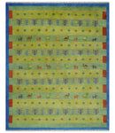 Animal and Tree Life Green, Blue and Rust Hand knotted Traditional 8x10 Wool Area Rug